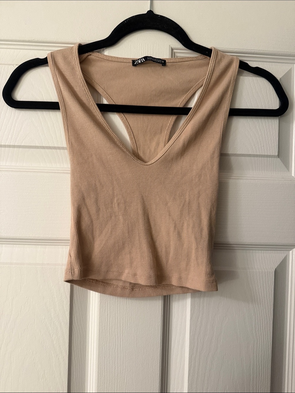 Zara Nude Ribbed V-Neck Cropped Tank